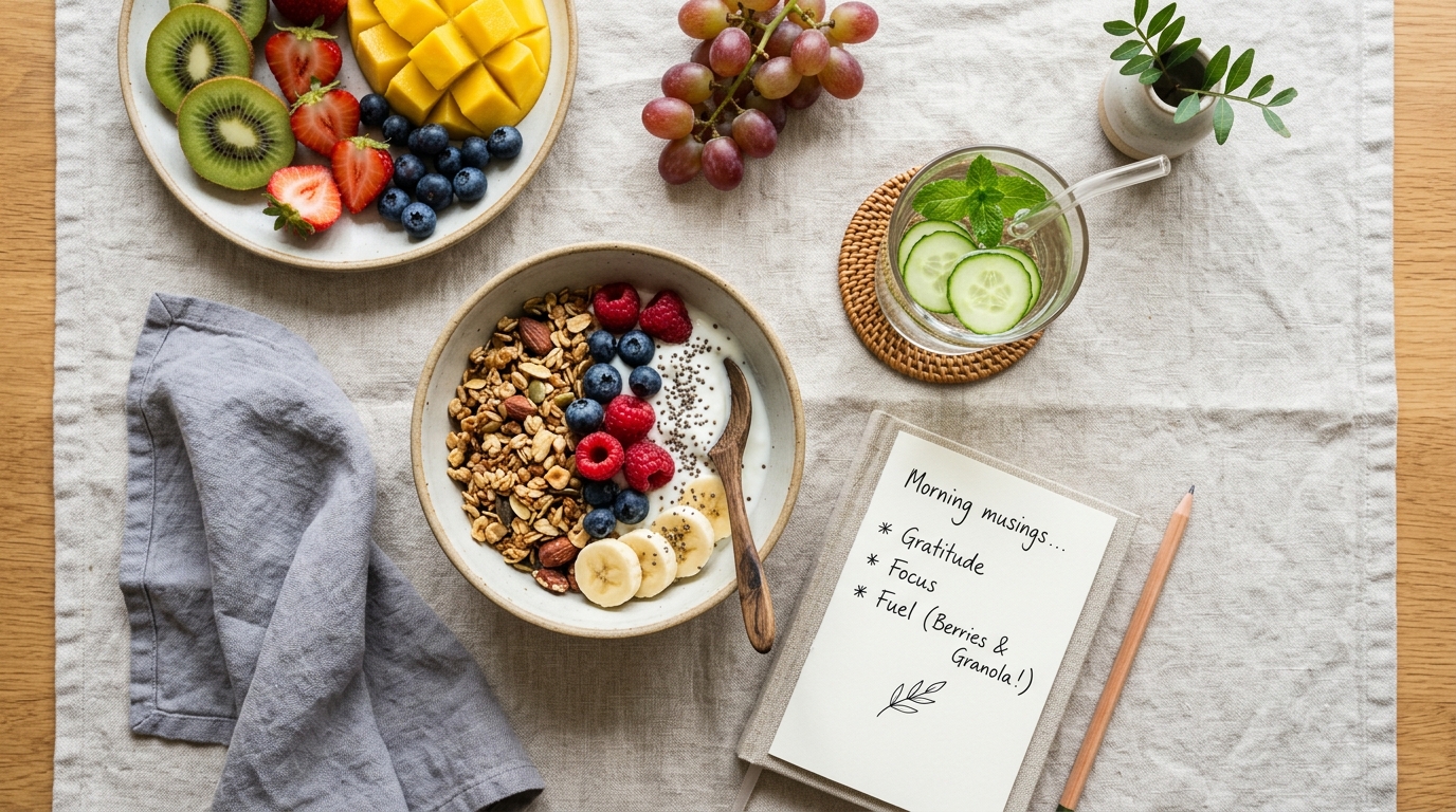 Gesundes Frühstück mit Obst und Granola